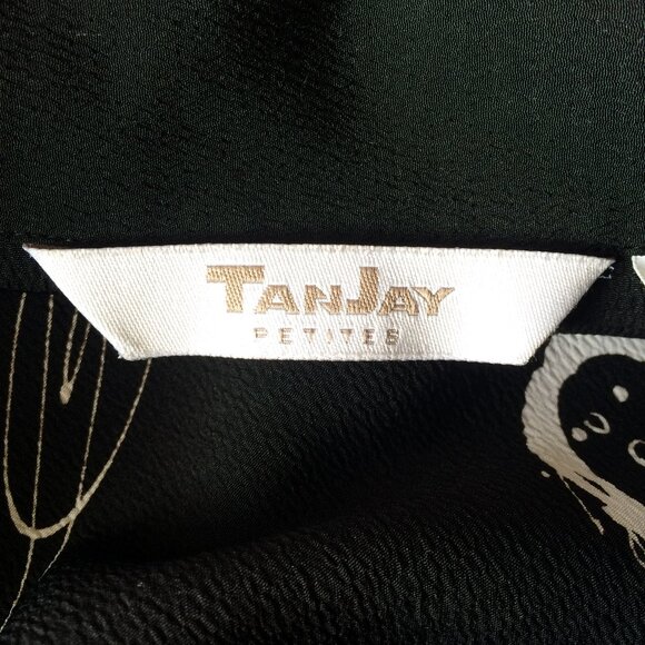 TanJay Petites Womens Blouse Tank Top One Piece Sz 12 Black Floral Long Sleeve - Picture 9 of 10